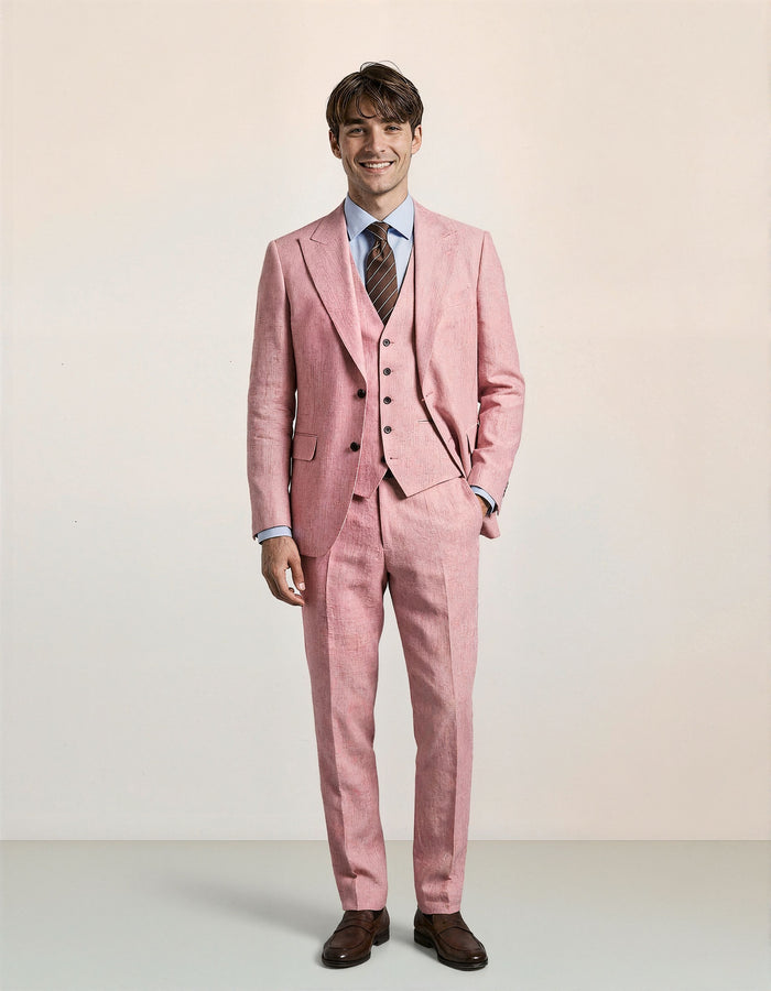 European And American Pink Business Casual Suit Three-piece Suit Men